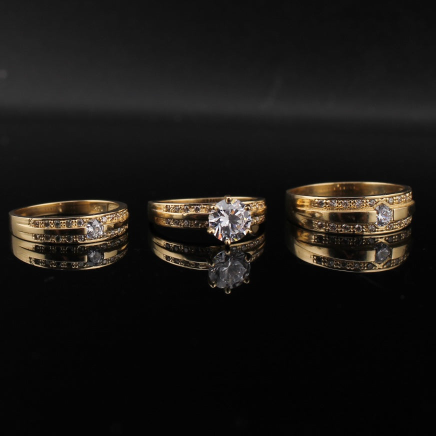 Juego de anillos trío de oro de 10K auténtico