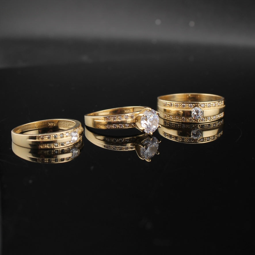 Juego de anillos trío de oro de 10K auténtico