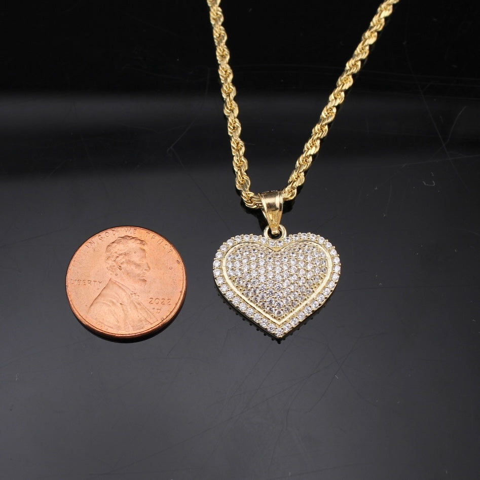 Colgante de oro auténtico de 10 quilates con forma de corazón