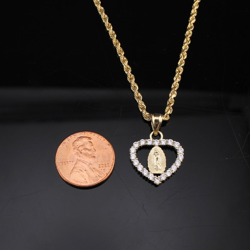 Real 10K Gold Heart Virgin Mary Pendant