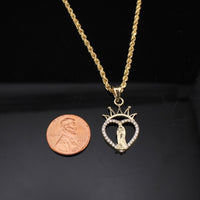 Real 10K Gold Heart Virgin Mary Pendant