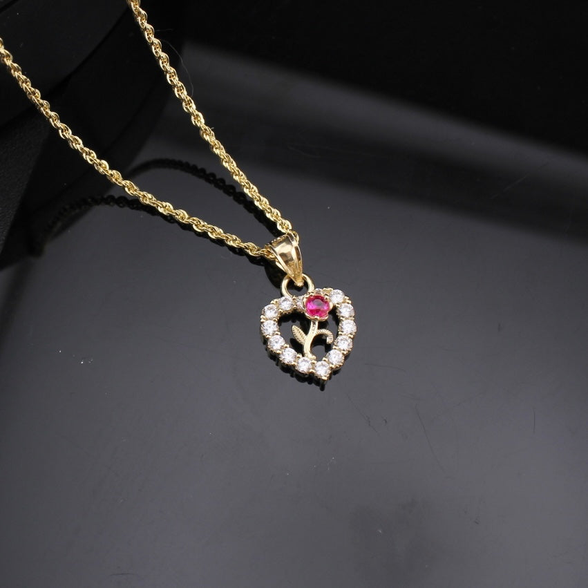 Real 10K Gold Heart Rose Pendant