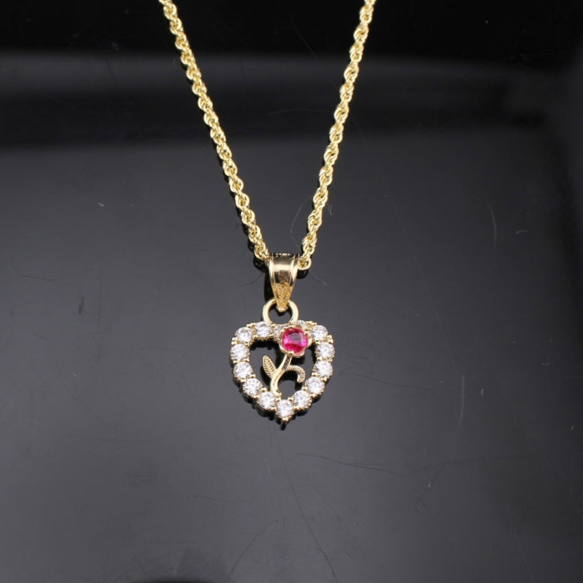Real 10K Gold Heart Rose Pendant