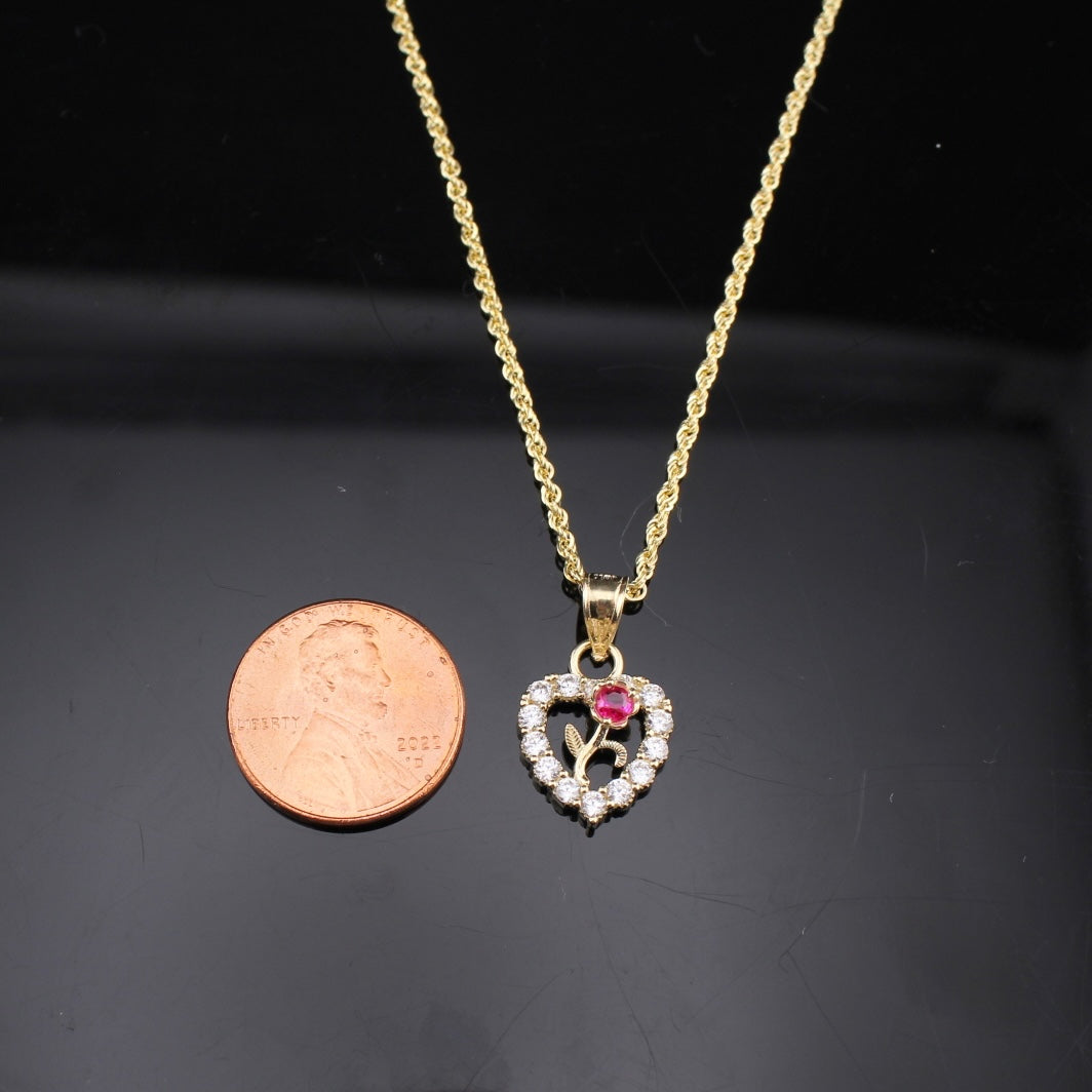 Real 10K Gold Heart Rose Pendant