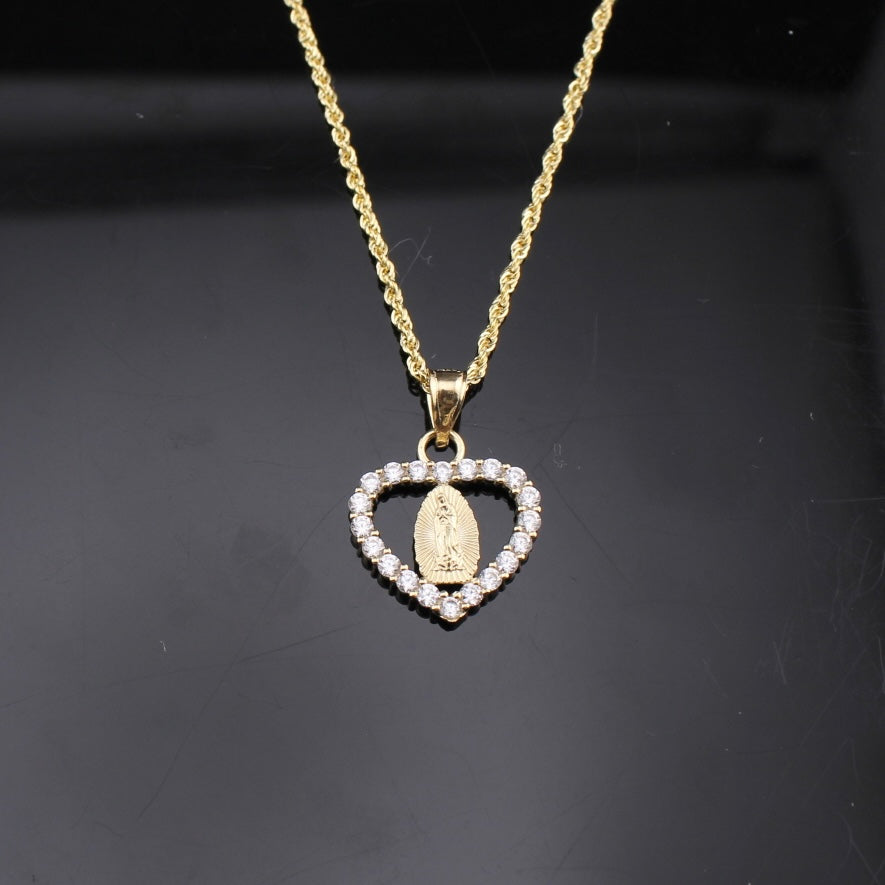 Real 10K Gold Heart Virgin Mary Pendant
