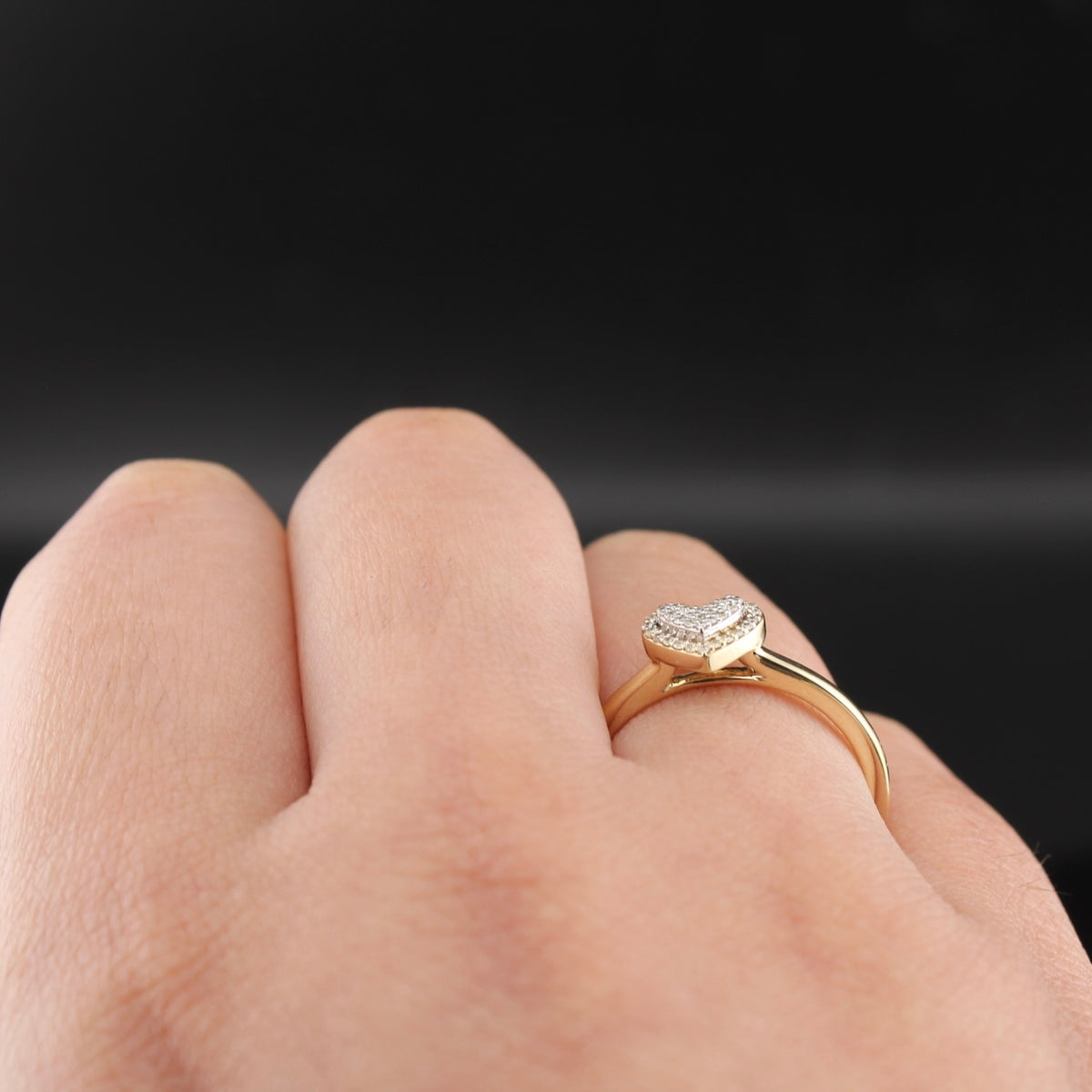 Anillo de corazón con diamante de oro de 10K auténtico