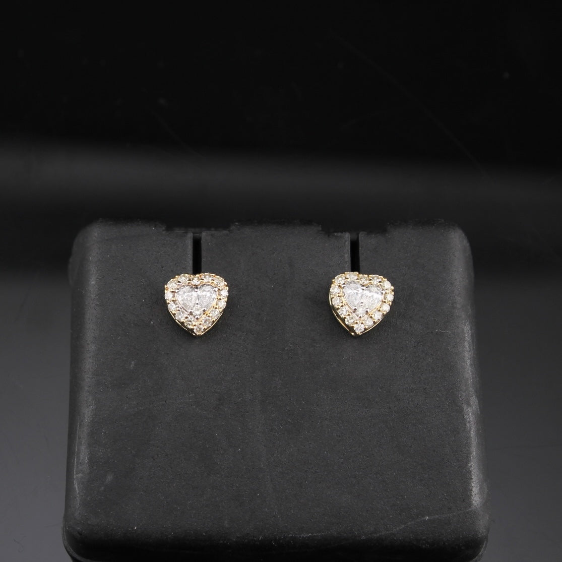 Real 10K Gold Diamond Heart Studs 0.39 CTW