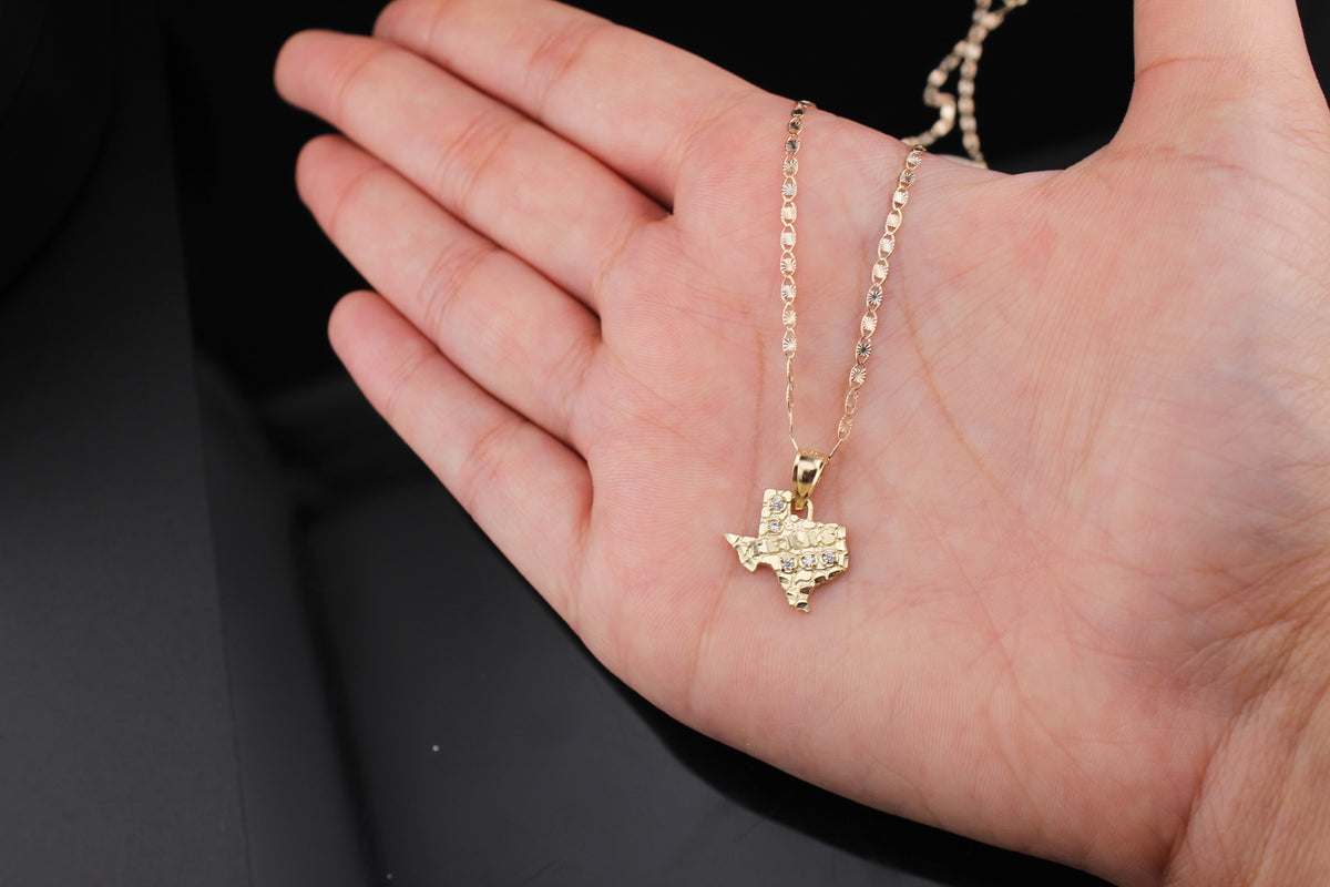 Colgante y cadena de pepita de Texas de oro de 10K auténtico
