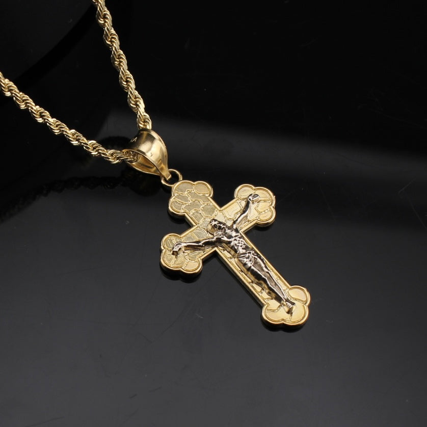 Colgante y cadena de cruz con pepita de oro de 10 quilates auténtico