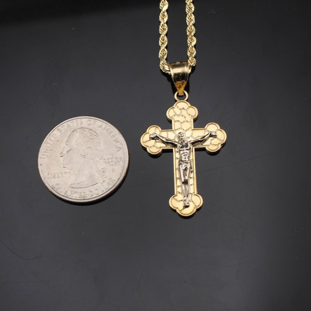 Colgante y cadena de cruz con pepita de oro de 10 quilates auténtico