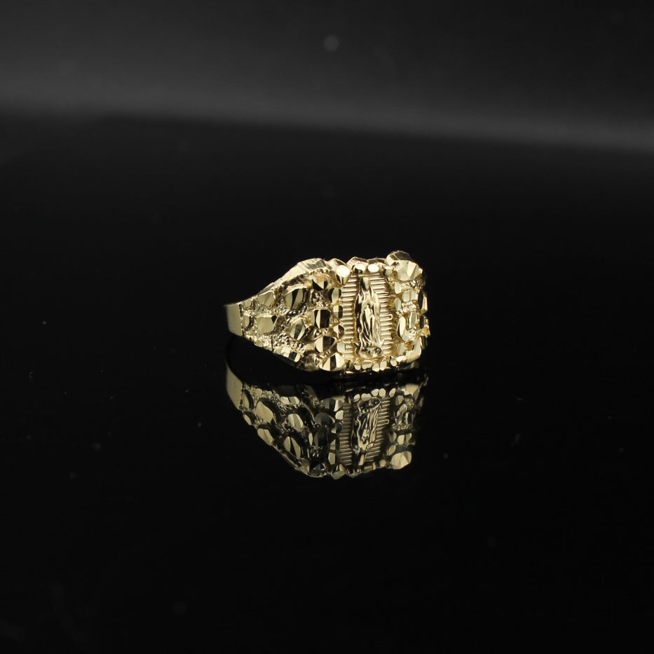 10K Real Gold Virgin Mary Nugget Ring - on black background - ICEbyAK