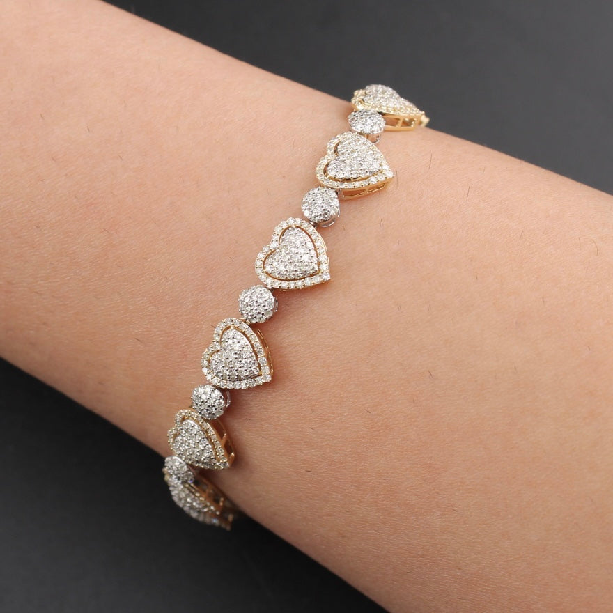 Pulsera de Corazón de Diamantes de Oro de 10K auténtico