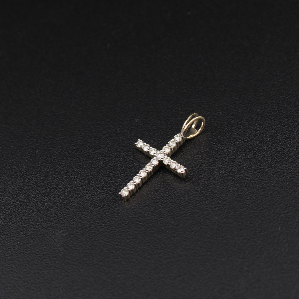 Real 10K Gold Diamond Cross Pendant & Chain