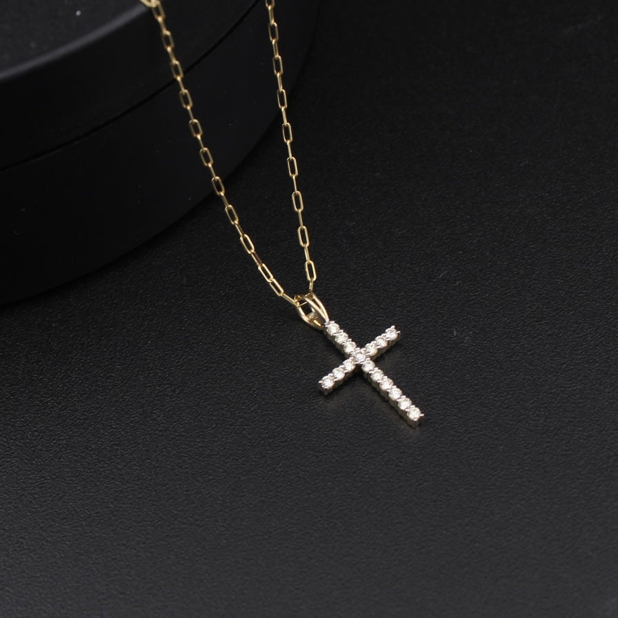 Real 10K Gold Diamond Cross Pendant & Chain