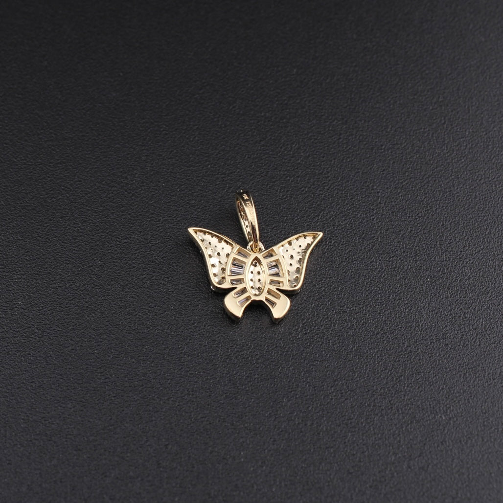 Colgante de mariposa con diamantes de oro de 10K auténtico