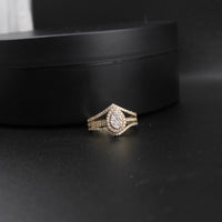 Anillo de pera con diamante de oro de 10 quilates auténtico