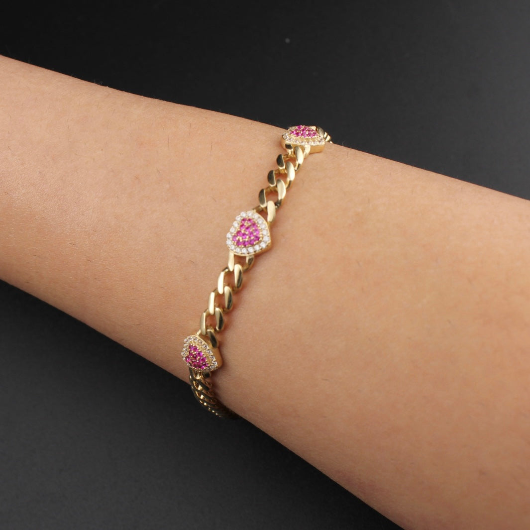 Pulsera de corazón de oro de 10K real