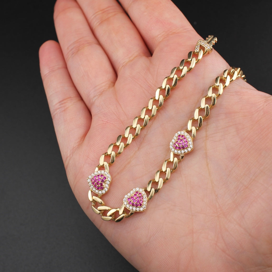 Pulsera de corazón de oro de 10K real