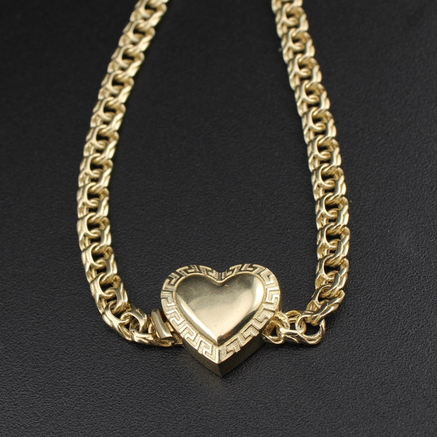 Pulsera Chino con Corazón de Oro de 10K auténtico