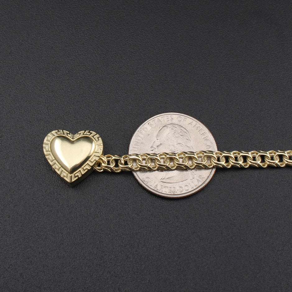 Pulsera Chino con Corazón de Oro de 10K auténtico