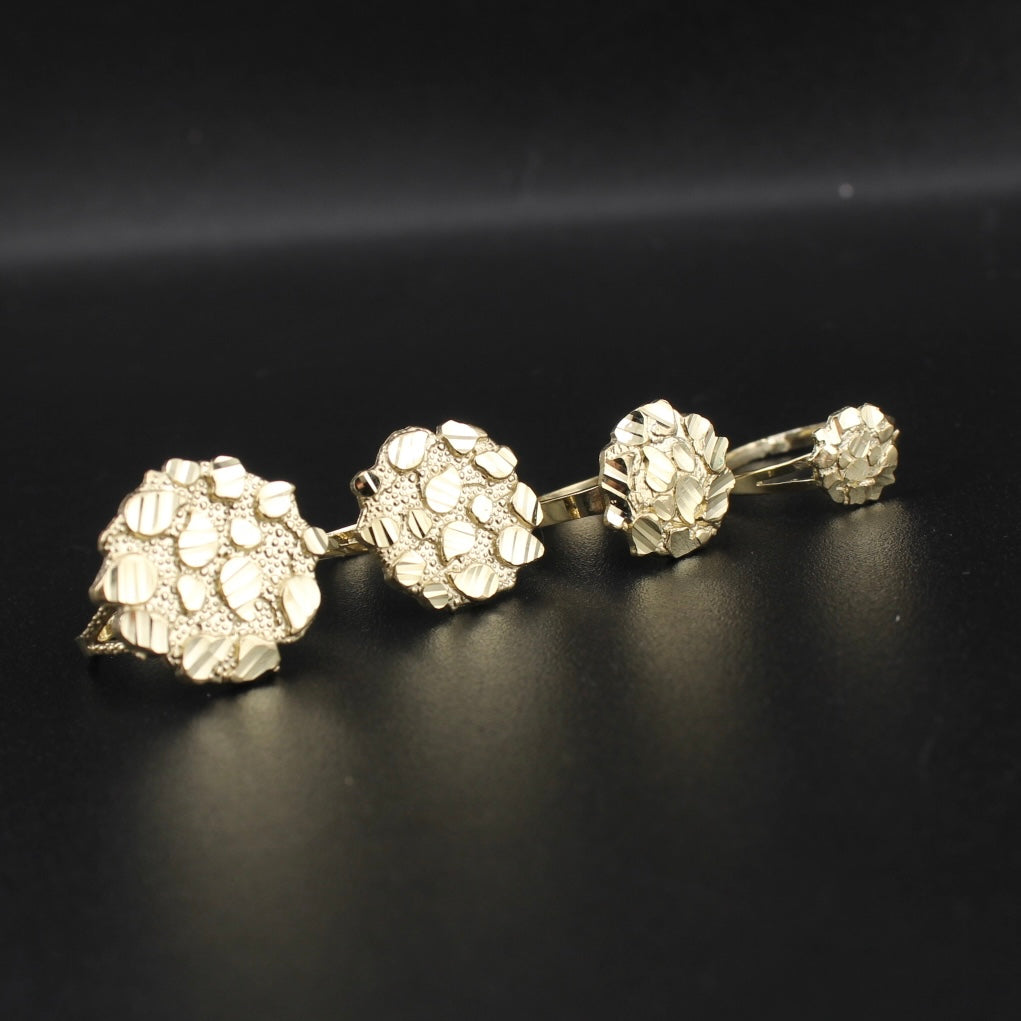 Anillo redondo de pepita de oro de 10K auténtico