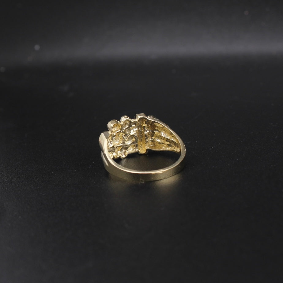 Anillo de oro de 10K auténtico con pepita y cruz