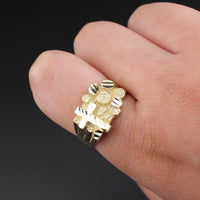 Anillo de oro de 10K auténtico con pepita y cruz