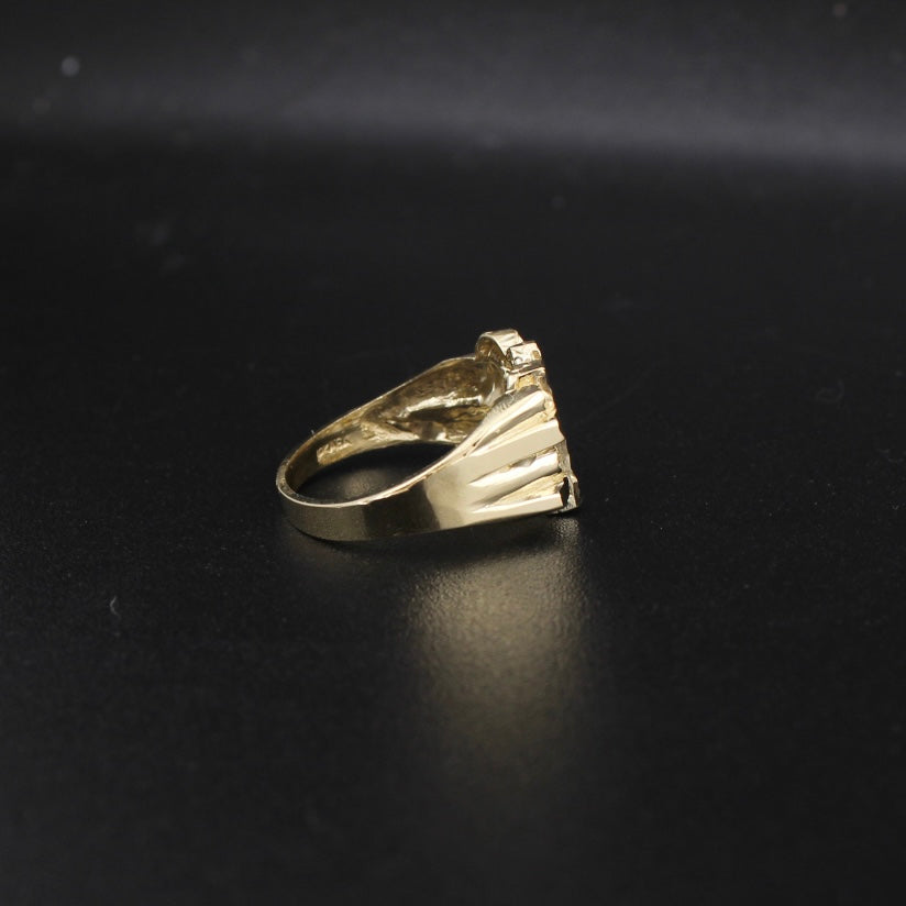 Anillo de oro de 10K auténtico con pepita y cruz