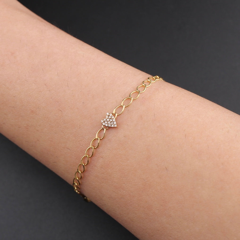 Real 10K Gold Diamond Heart Bracelet