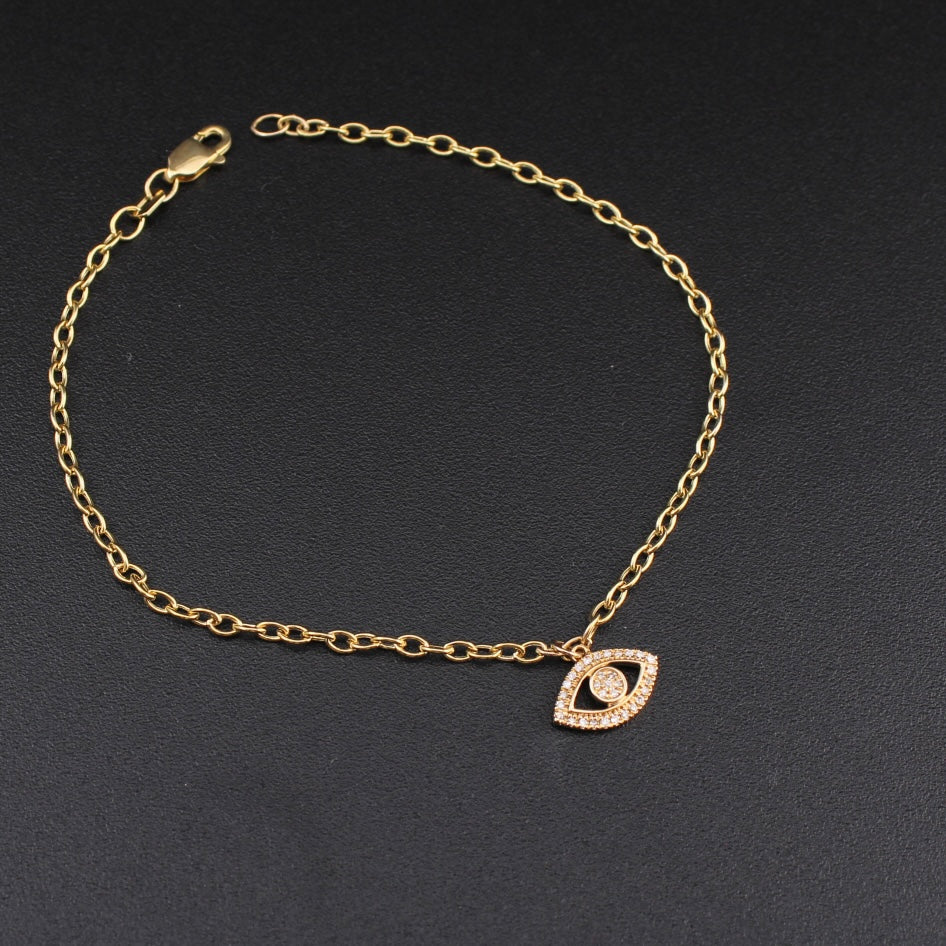 Pulsera de oro de 10K con diamante de ojo turco auténtico
