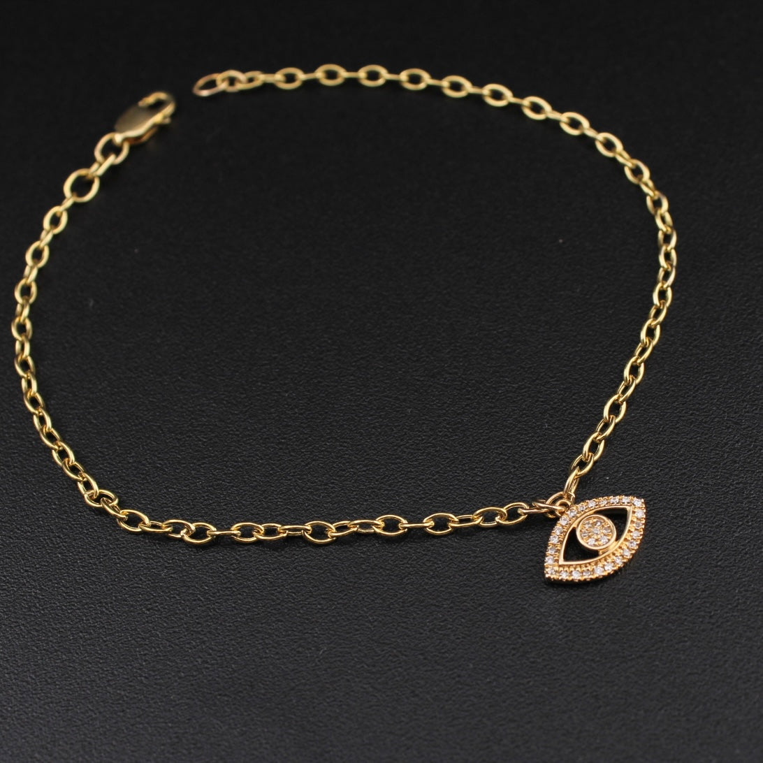Pulsera de oro de 10K con diamante de ojo turco auténtico