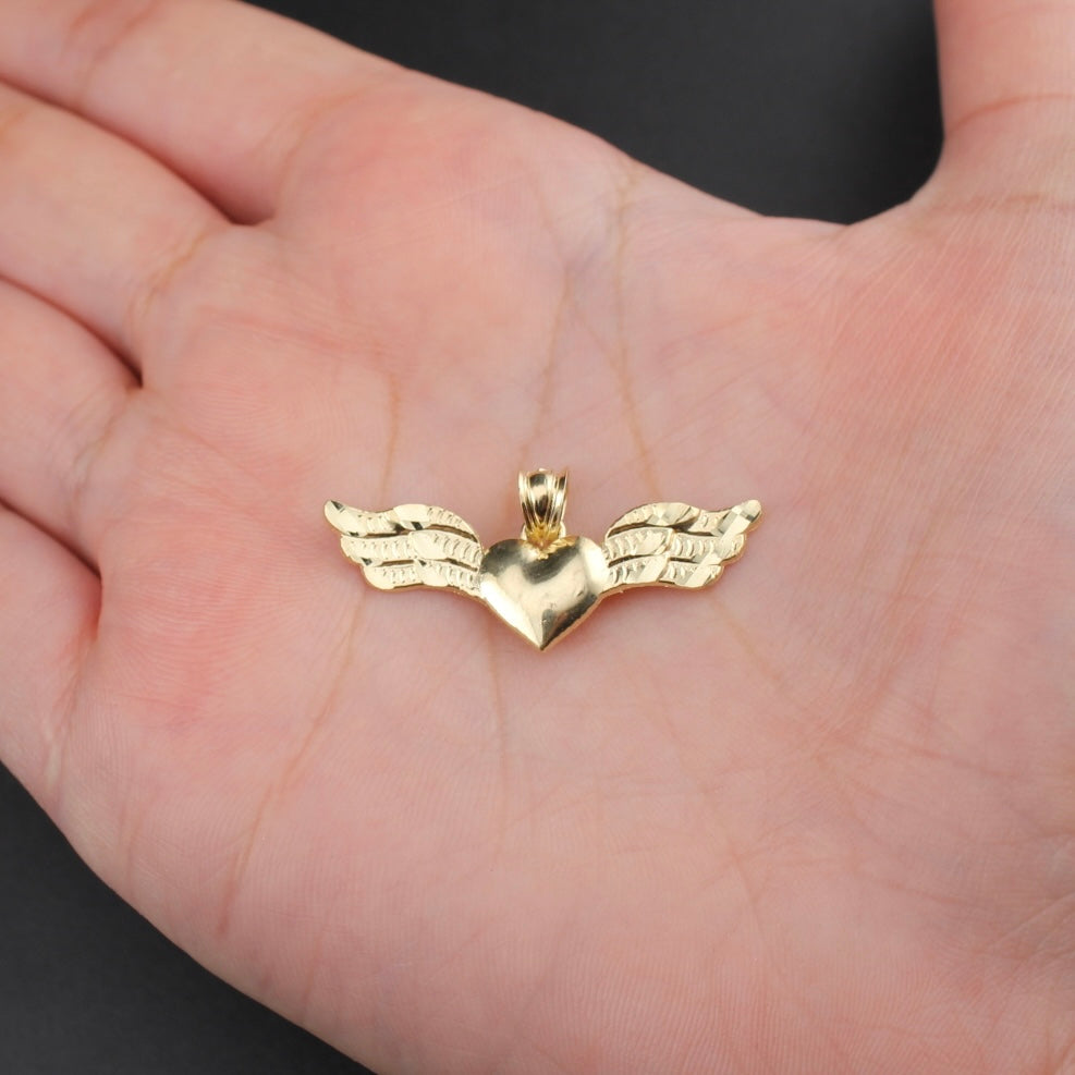Colgante Corazón Alas de Ángel de Oro 10K auténtico