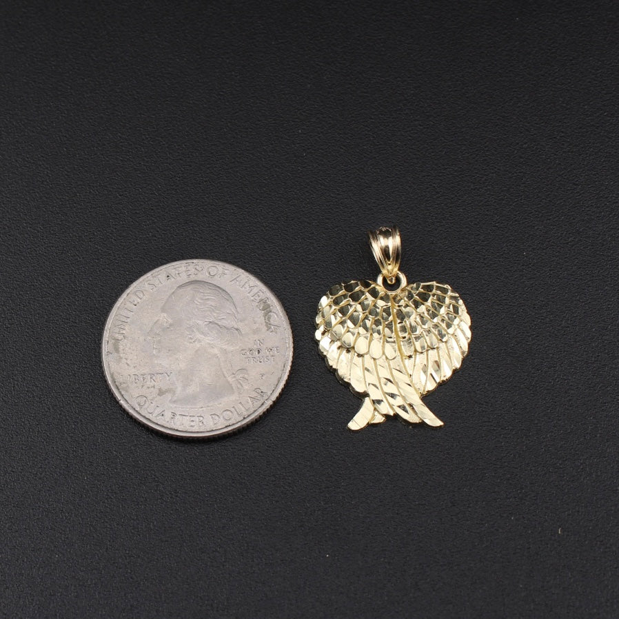 Real 10K Gold Angel Wings Heart Pendant