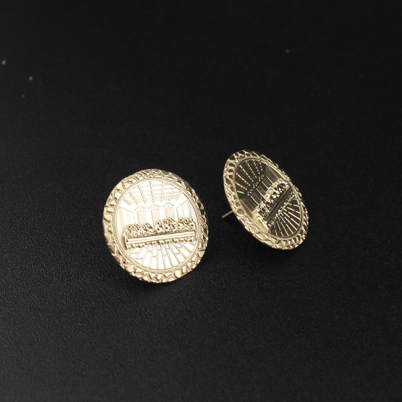 Pendientes de pepita del Tesoro de la Última Cena de oro de 10K auténtico