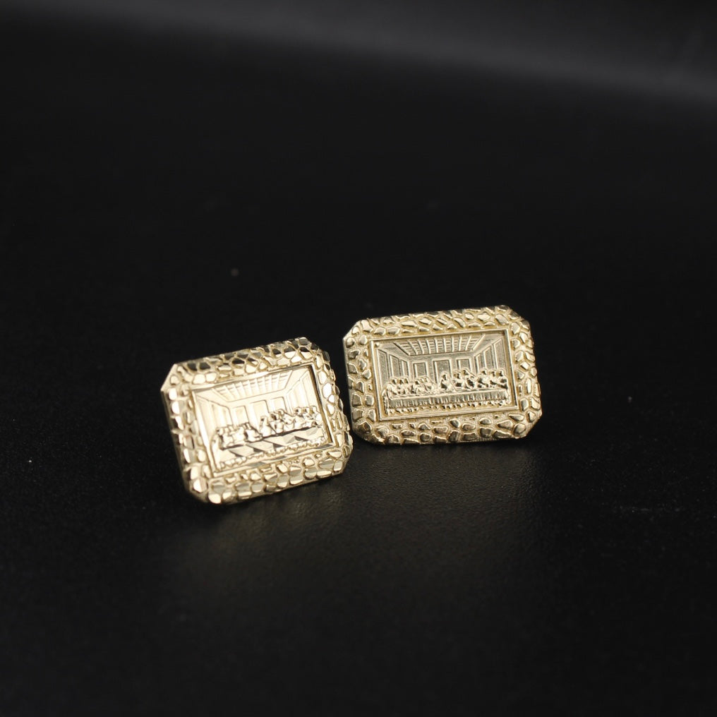 10K Gold Last Supper Rectangle Nugget Earrings - detail view - ICEbyAK
