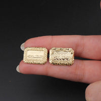 10K Gold Last Supper Rectangle Nugget Earrings - on black background - ICEbyAK