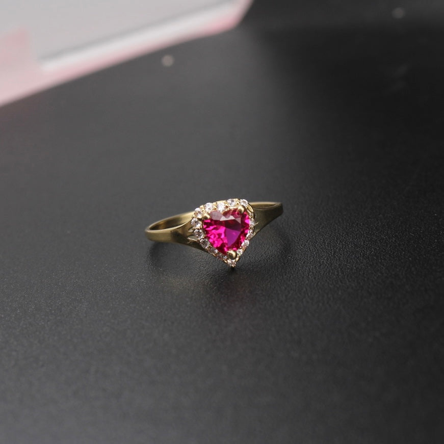 14K Gold Red Heart Ring in 10K gold - detail view - ICEbyAK