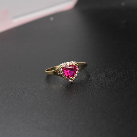 Real 14K Gold Red Heart Ring