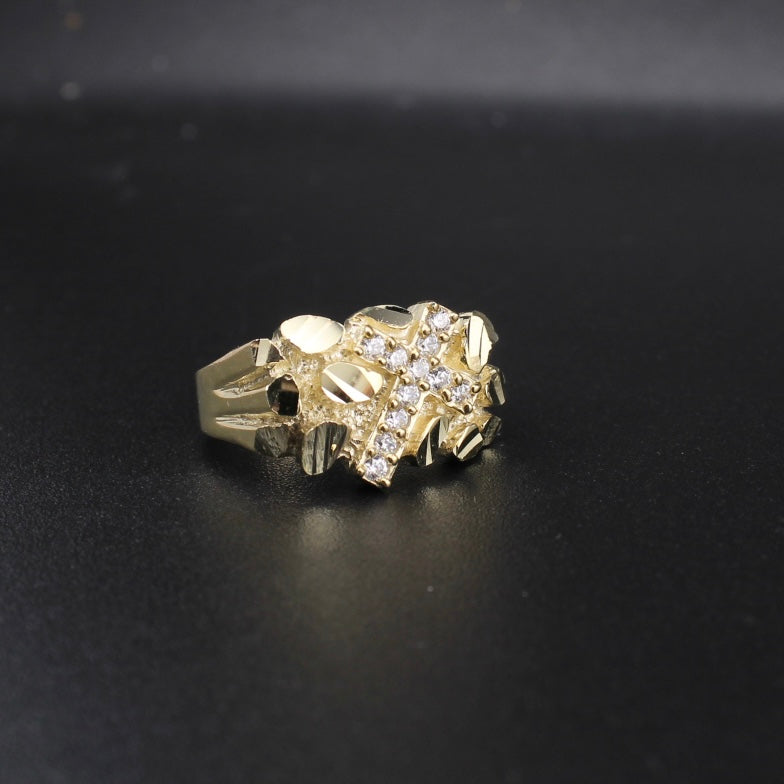 Real 10K Gold Nugget Cross Ring