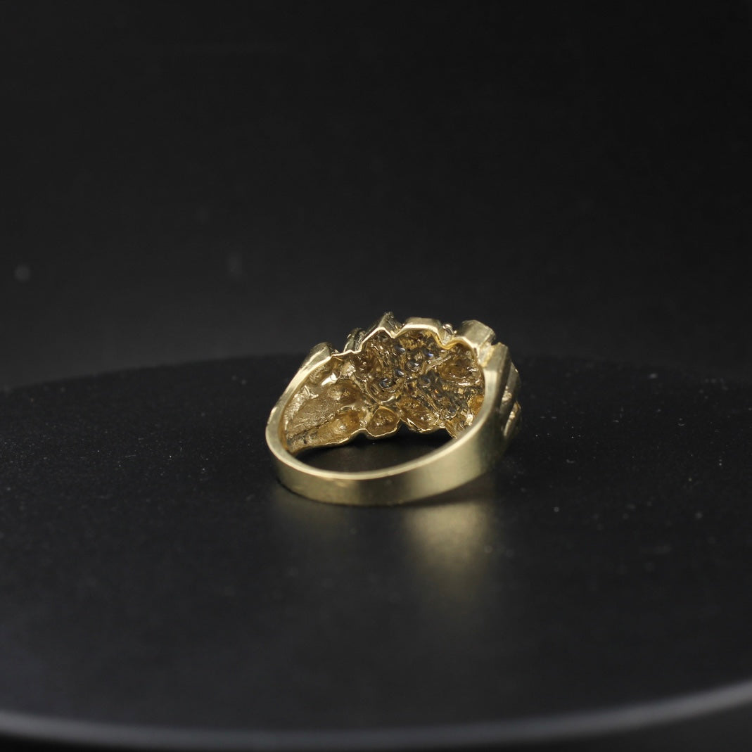 Real 10K Gold Nugget Cross Ring