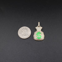 Colgante de bolsa de dinero con diamantes de oro de 10 quilates auténticos