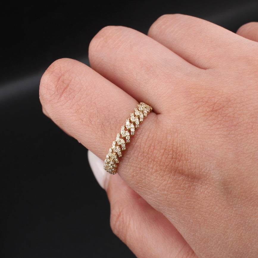 Real 10K Gold Diamond Cuban Ring Band