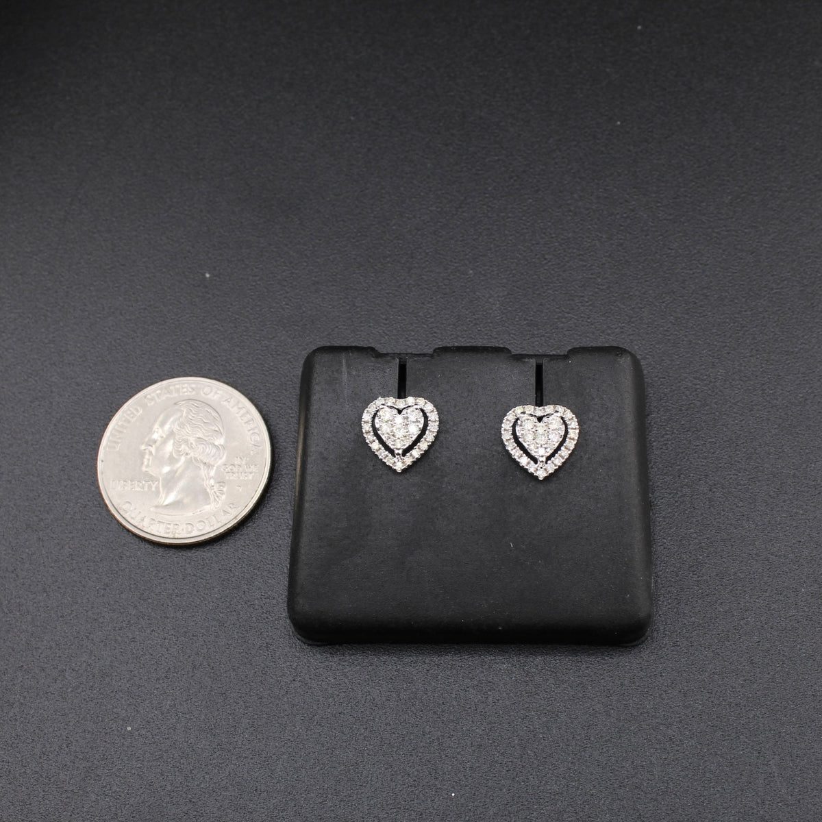 Real 10K Gold Diamond Heart Earrings
