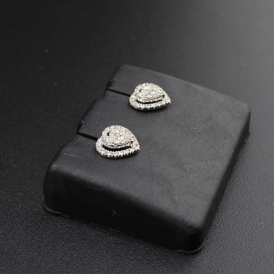 Real 10K Gold Diamond Heart Earrings