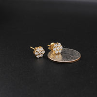 Real 10K Gold Diamond Flower Earrings 0.94 CTW