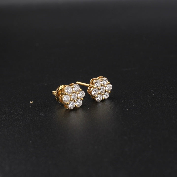 Real 10K Gold Diamond Flower Earrings 0.94 CTW