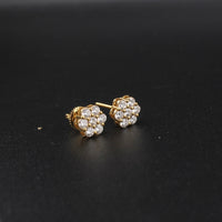 Real 10K Gold Diamond Flower Earrings 0.94 CTW