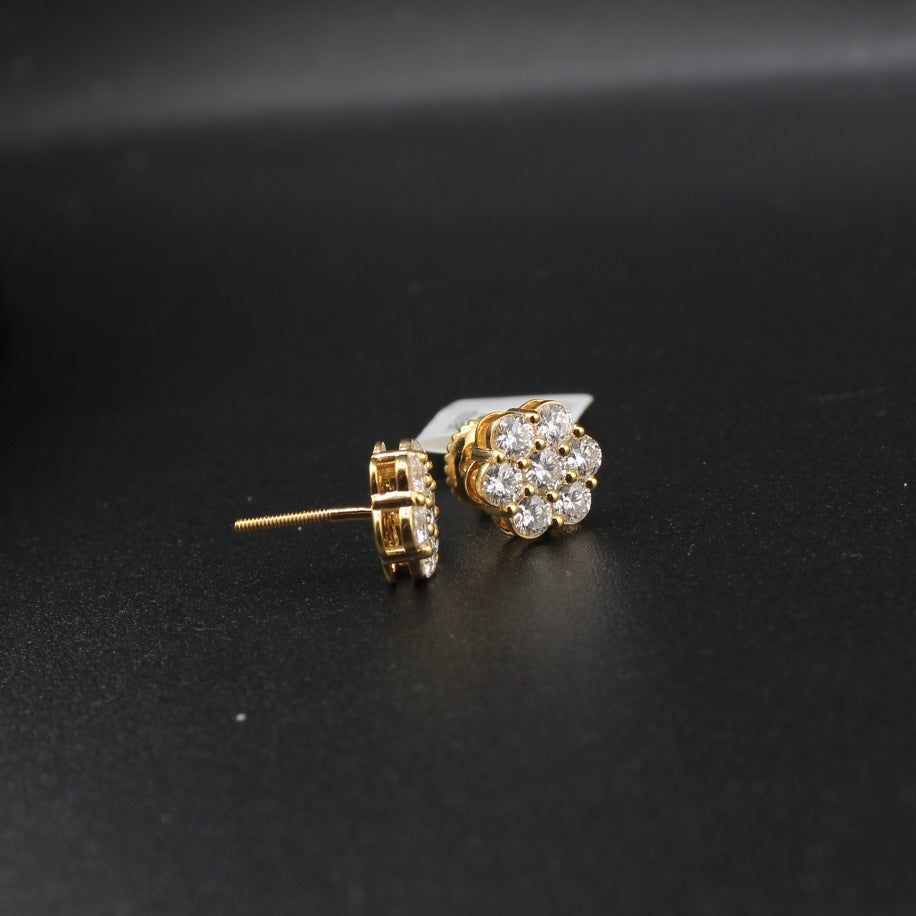 Pendientes de flor de diamante de oro de 10K auténtico