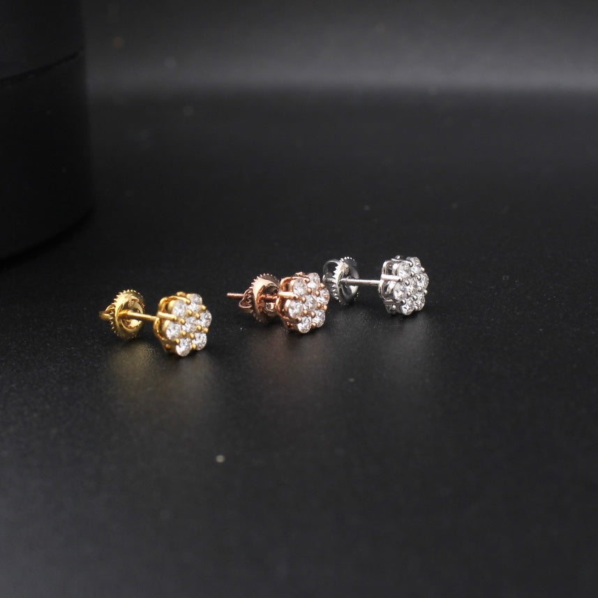 Pendientes de flor de diamante de oro de 10K auténtico 0,76 CTW