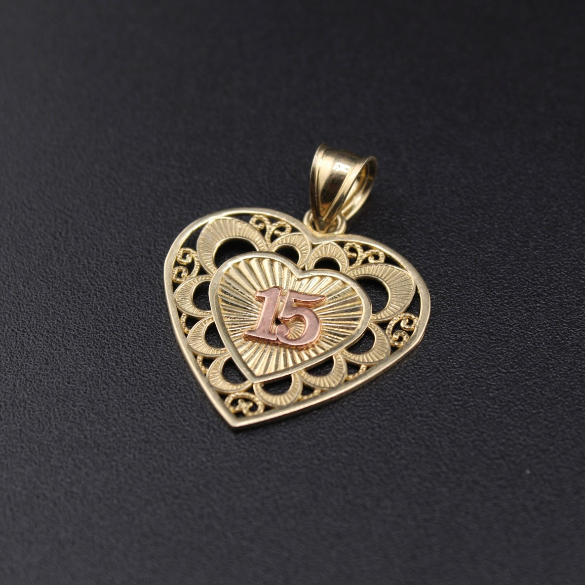 Real 10K Gold 15th Quince Heart Pendant